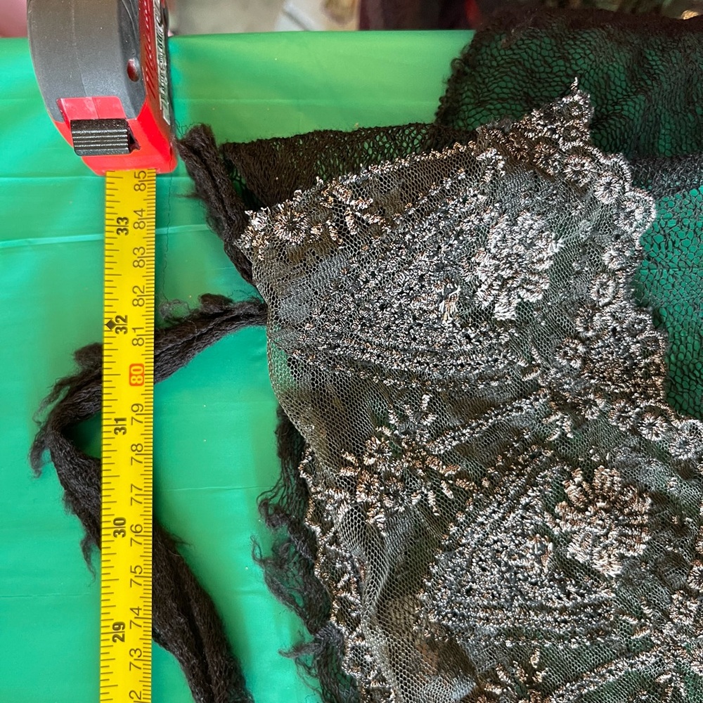 Robin Kaplan Brown Black Lace Silk Shawl / Belt - Picture 6 of 8